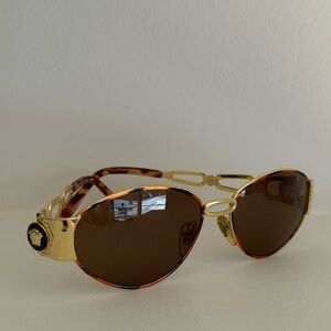 Versace Gold Frame Sunglasses with Brown Lenses